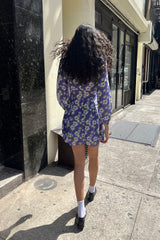 Silk LS V-Neck Mini Dress Sample - Daisy Blur