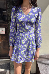 Silk LS V-Neck Mini Dress Sample - Daisy Blur