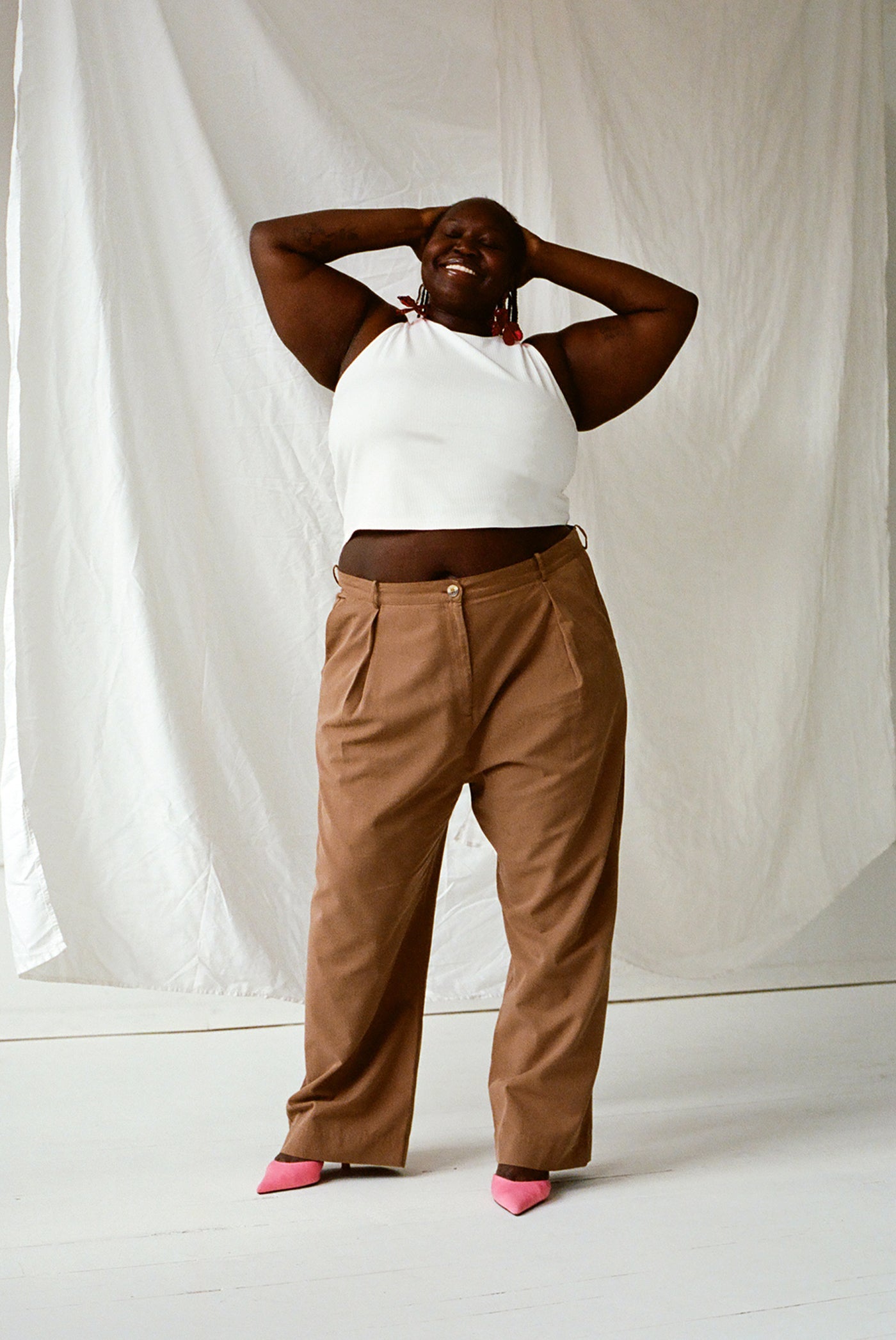 Plus Paper Bag Belted Tapered Trousers | boohoo