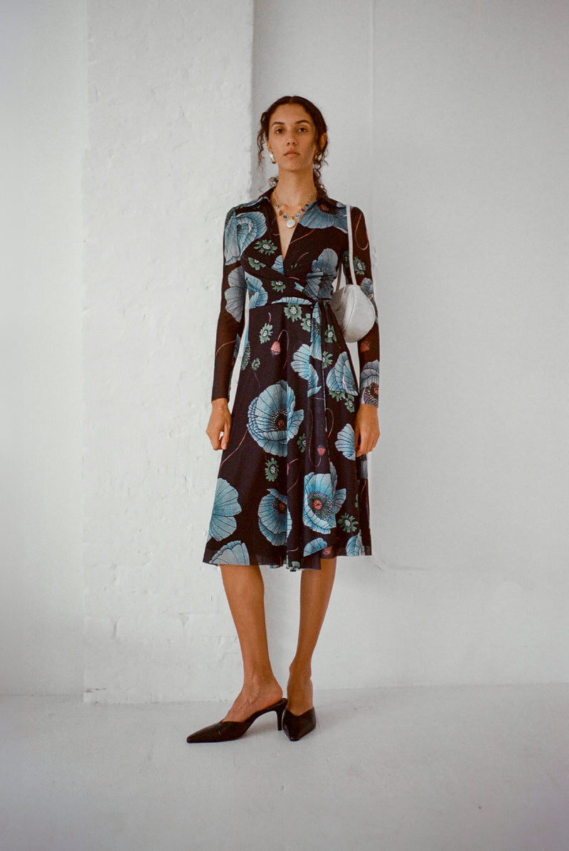 Enid Wrap Dress - Night Poppy