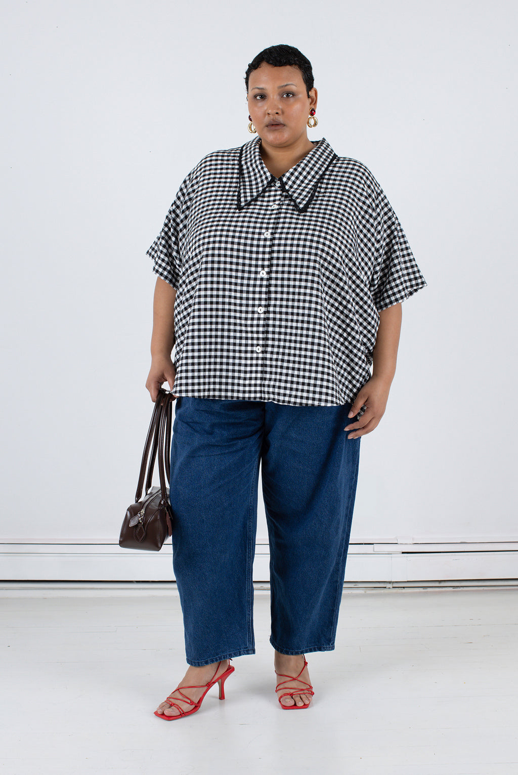 トップス Hannah check tops Black ANDMARY】Hannah check tops
