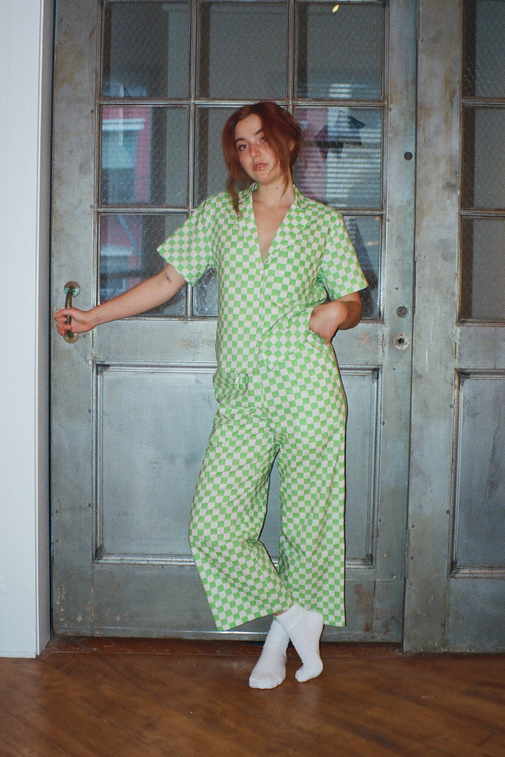 Long Lounge Set - Pistachio Check
