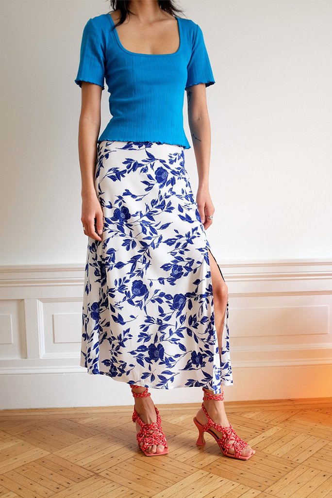 Slit Skirt - Pottery Floral Bottoms WRAY 