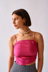 Wrapped Bandeau Top - Azalea Pink Crinkle